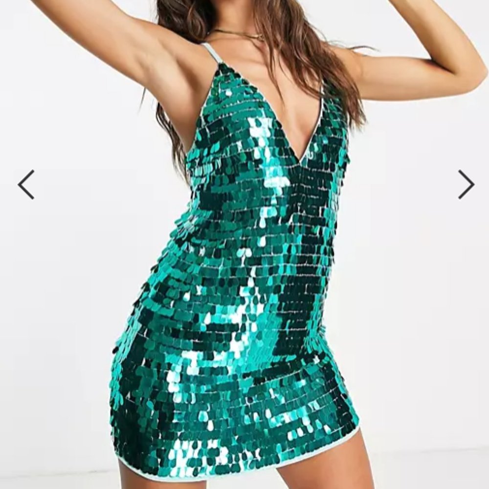 ASOS DESIGN embellished cami mini dress - teal sequin
